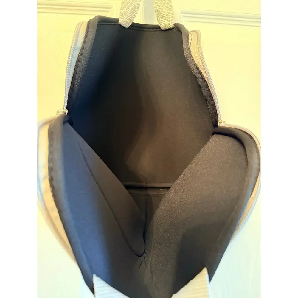 Black laptop sleeve bag features gray zipper compartment carrying handle.